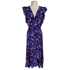 AVA AIDEN Women Real Wrap Maxi Dress Size M V-Neck  Blue Multi Floral Print 87P